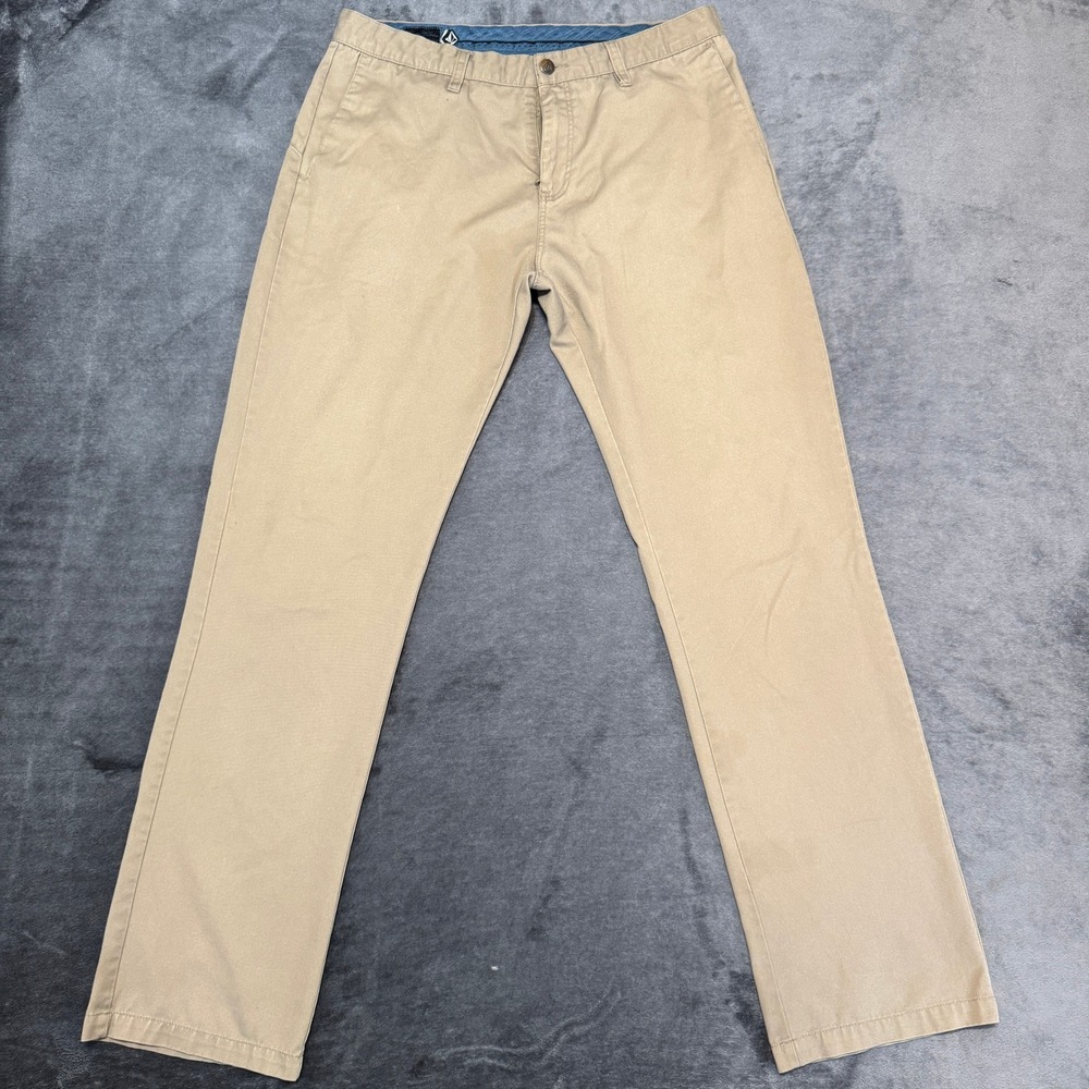 Volcom Frickin Modern Stretch Chino Pants Mens 34 Khaki Tan Straight Leg